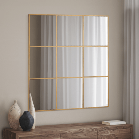 מראת קיר ריבועים במסגרת מתכת – זהב