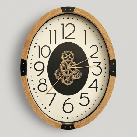 שעון עץ אליפסה עם גלגלי שיניים