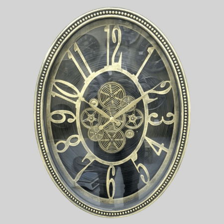 שעון קיר אובלי דקורטיבי עם גלגלי שיניים