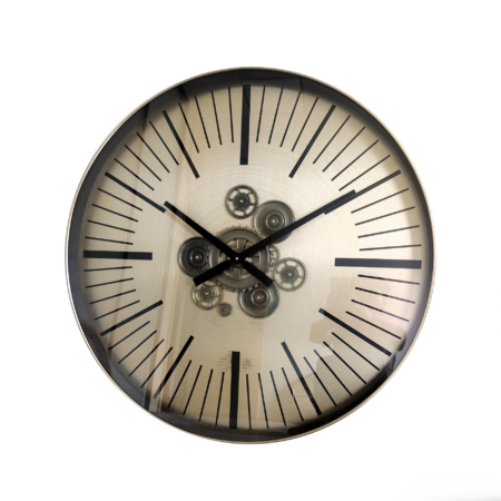 שעון קיר מודרני עם מנגנון גלגלי שיניים חשוף