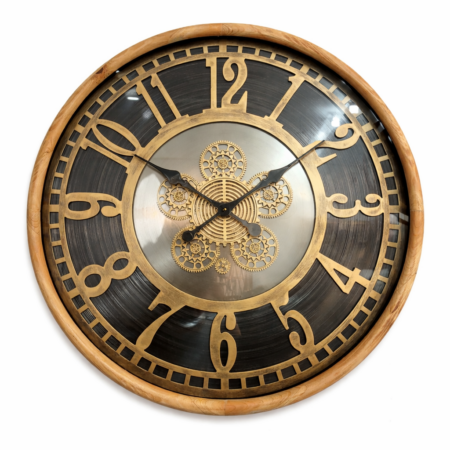 שעון קיר גדול מסגרת עץ גלגלי שיניים Special Home Design