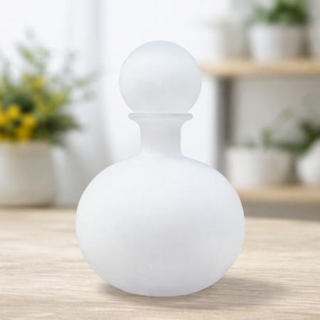 בקבוק זכוכית דקורטיבי לבן עגול עם פקק