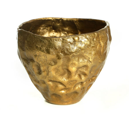 עציץ מתכת זהב עגול גדול קוטר 19 ס״מ גובה 15 ס״מ