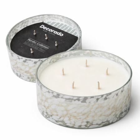 נר ריחני פאצ'ולי אמבר 5 פתילים זכוכית מנומרת